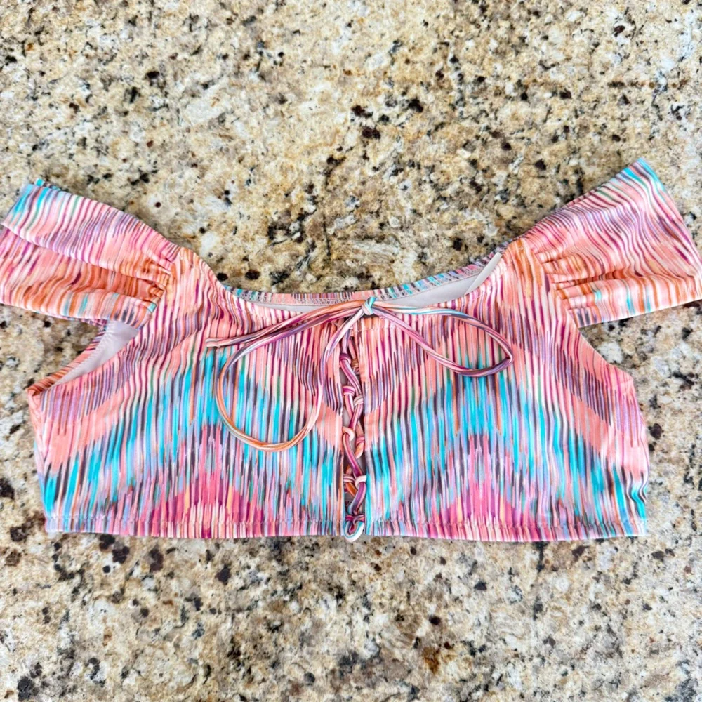 RAISINS Swim Top Size XL Bikini Chevron Stripe Orange Purple Blue NWT